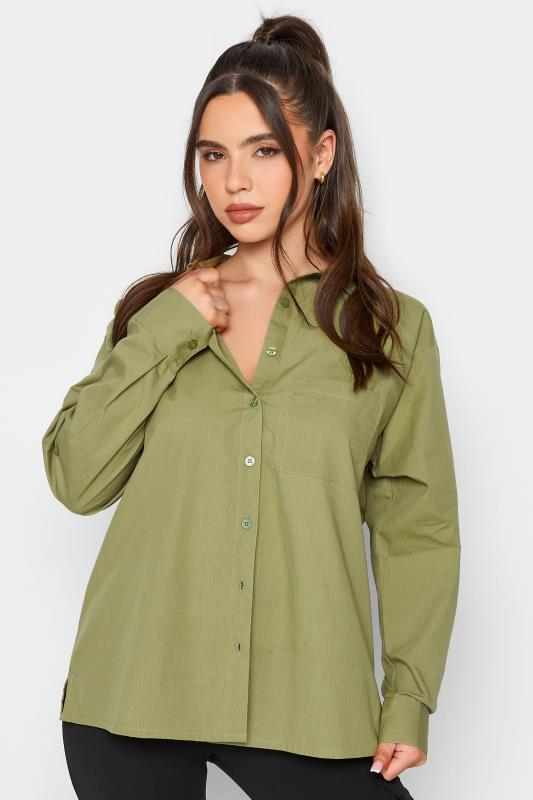 PixieGirl Olive Green Oversized Cotton Shirt | PixieGirl  1