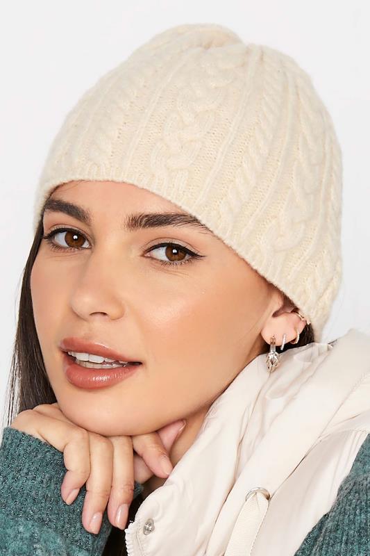 Plus Size  Yours Cream Cable Beanie Hat