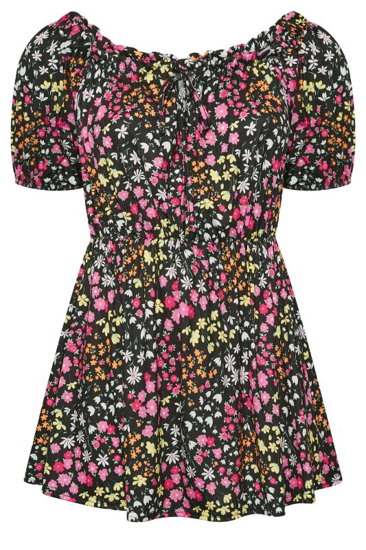 LIMITED COLLECTION Plus Size Curve Black Floral Ditsy Bardot Top | Yours Clothing  6