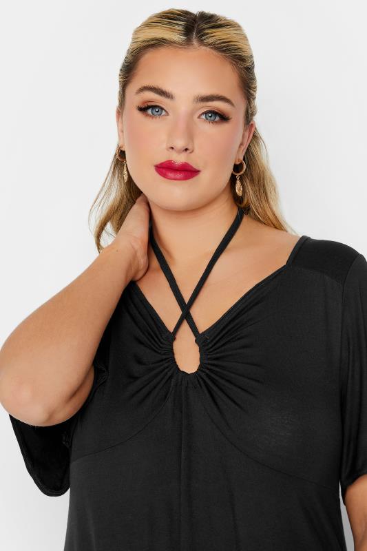 LIMITED COLLECTION Curve Plus Size Black Tie Neck Top | Yours Clothing  5