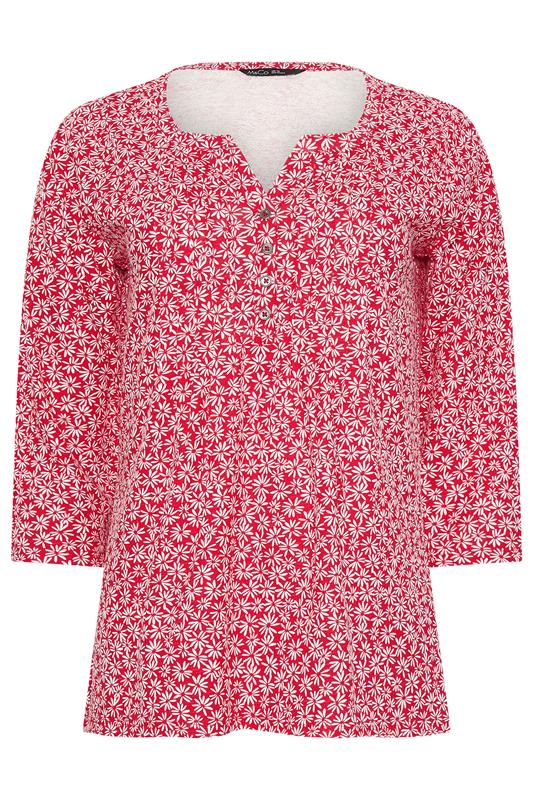 M&Co Red Floral Henley Top | M&Co 5
