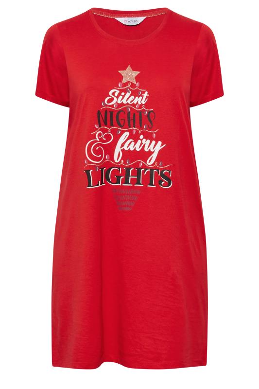 Plus Size Red 'Silent Nights & Fairy Lights' Slogan Christmas Nightdress | Yours Clothing 6