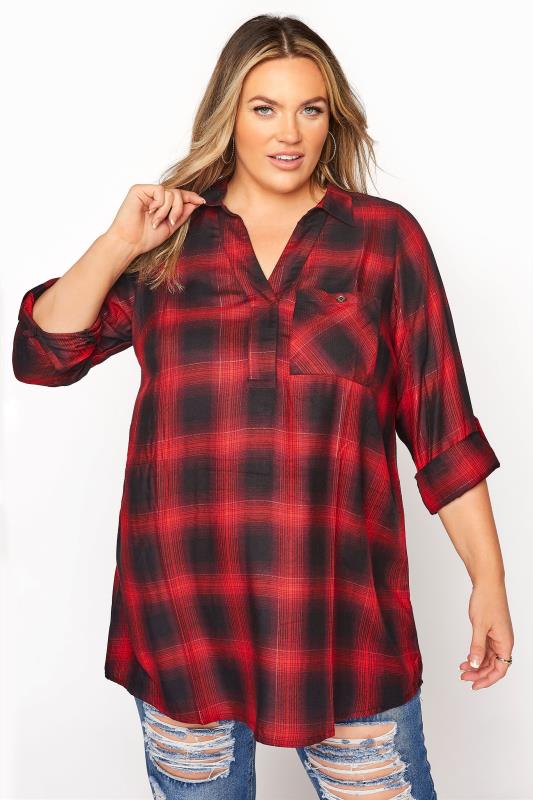 Plus Size  Curve Red Check Overhead Shirt