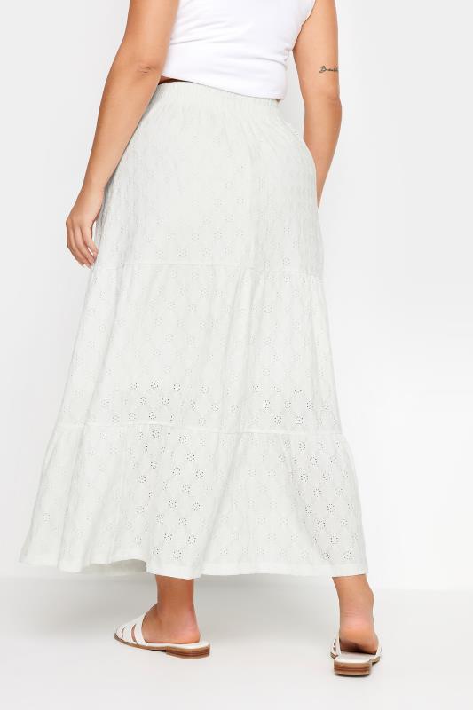 YOURS Plus Size White Broderie Anglaise Tiered Maxi Skirt | Yours Clothing 4