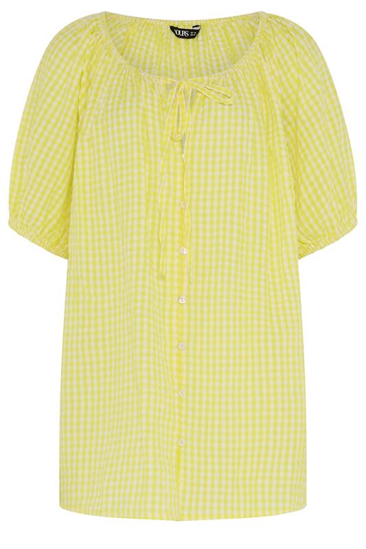YOURS Plus Size Yellow Gingham Puff Sleeve Blouse | Yours Clothing 5