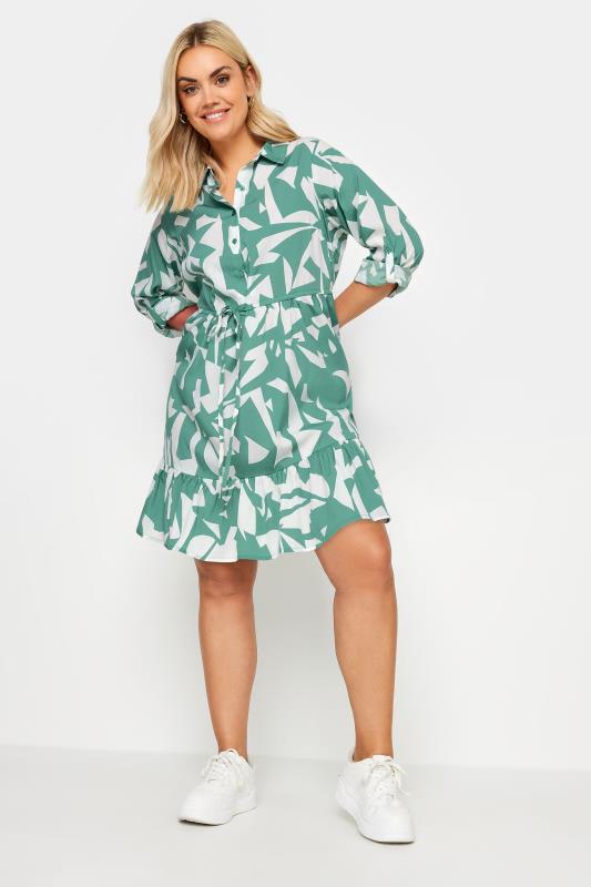 Plus Size  YOURS Curve Green Abstract Print Smock Tunic Dress