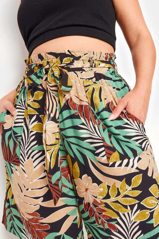 YOURS Plus Size Black Tropical Print Paperbag Shorts | Yours Clothing 4