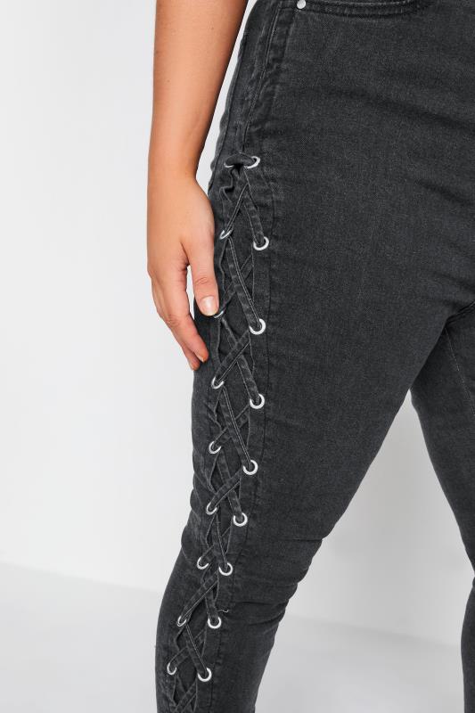 YOURS Plus Size Black Lace Up Detail Skinny AVA Jeans | Yours Clothing 8