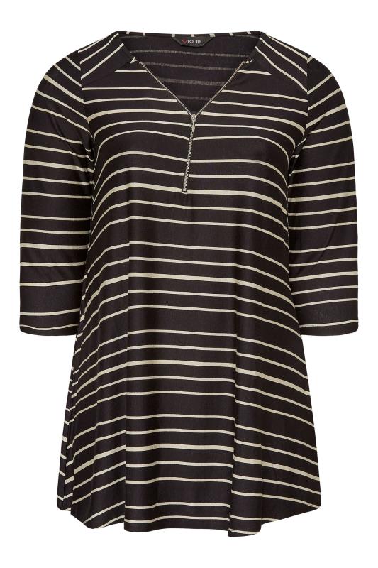 Plus Size Black Stripe Print V-Neck Zip Swing Top | Yours Clothing 6