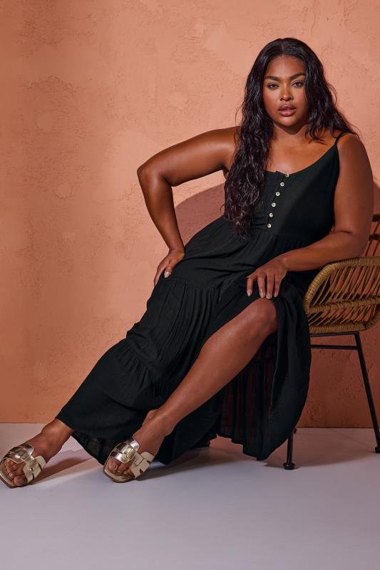  Grande Taille YOURS Curve Black Crinkle Maxi Dress