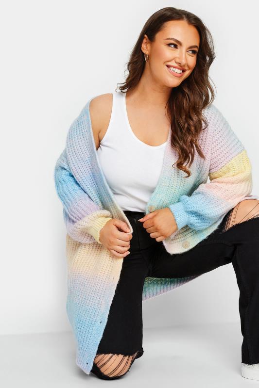 Plus Size Blue & Pink Ombre Knitted Cardigan | Yours Clothing 5