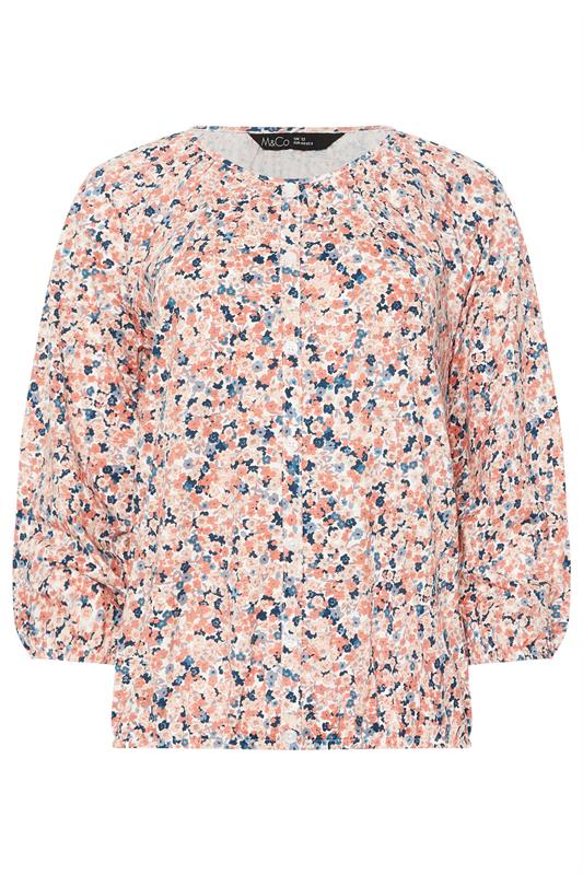 M&Co Orange Floral Button Down Cotton Blouse | M&Co 5