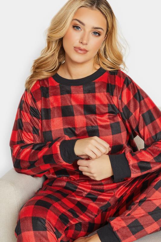 Plus Size Black & Red Check Print Fleece Lounge Set | Yours Clothing 5