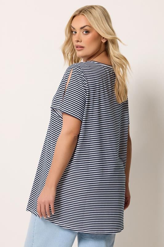YOURS Plus Size Navy Blue Stripe Swing Top | Yours Clothing 4