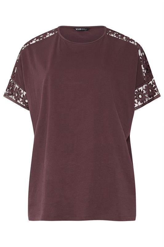 YOURS Plus Size Chocolate Brown Crochet T-Shirt | Yours Clothing 5