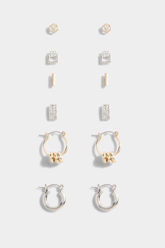 6 PACK Silver & Gold Tone Assorted Stud & Hoop Earrings | Yours Clothing 3