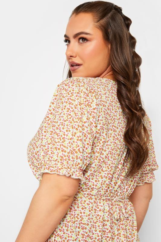 YOURS Plus Size Yellow Ditsy Floral Frill Sleeve Top | Yours Clothing 4