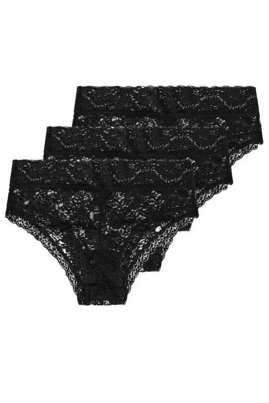 YOURS Plus Size 3 PACK Black Lace Brazilian Briefs | Yours Clothing  5