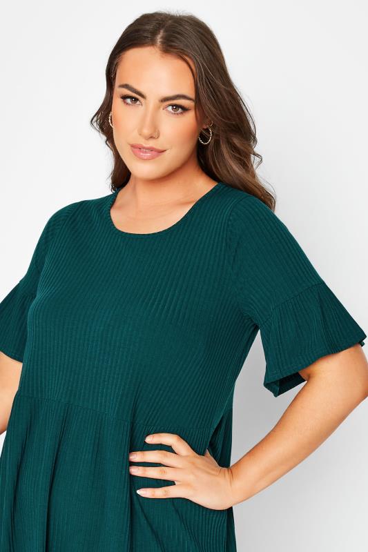 Curve Forest Green Ribbed Smock Dress 4