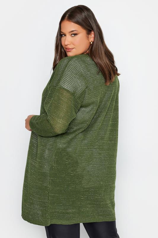YOURS Curve Plus Size Khaki Green Metallic Knit Cardigan | Yours Clothing  3