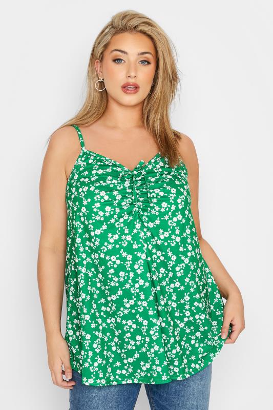 LIMITED COLLECTION Curve Green Floral Print Ruched Swing Cami Top 1