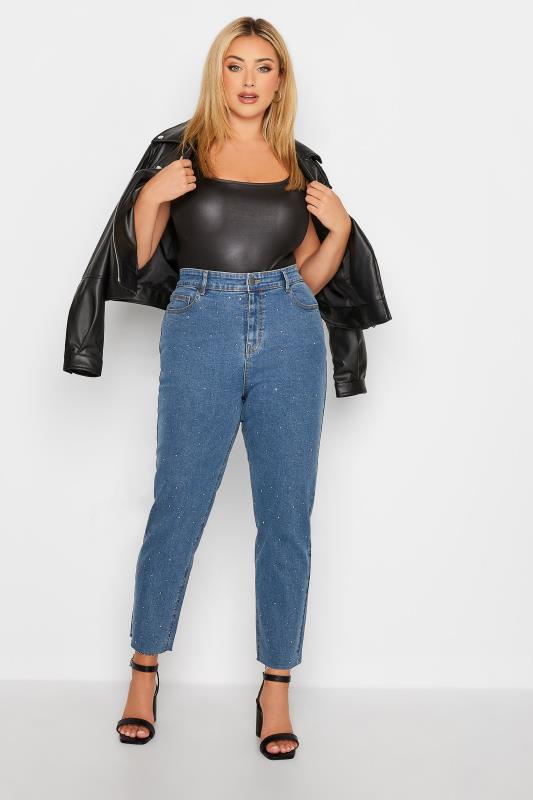 Plus Size Blue Embellished Mom Jeans | Yours Clothing 3
