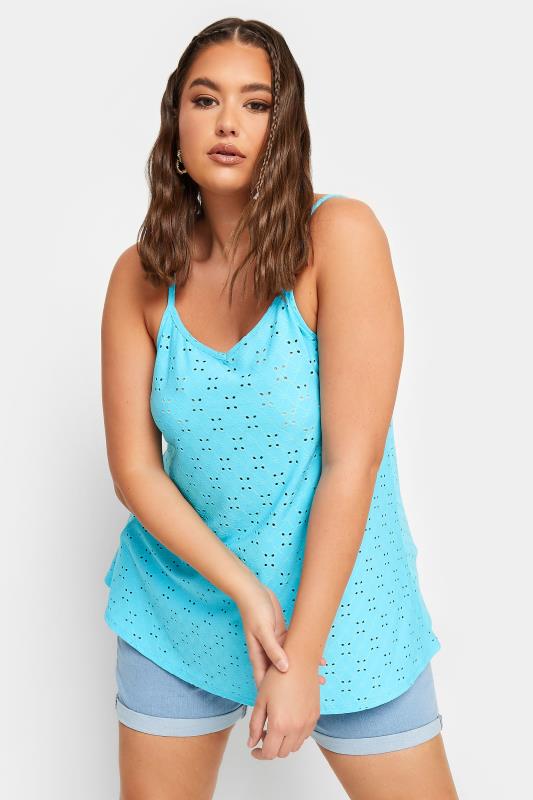LIMITED COLLECTION Plus Size Aqua Blue Broderie Anglaise Cami Vest Top | Yours Clothing 4