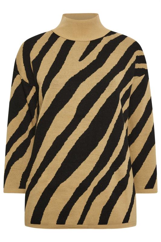 YOURS Plus Size Beige Brown Zebra Print Turtle Neck Jumper | Yours Clothing 5