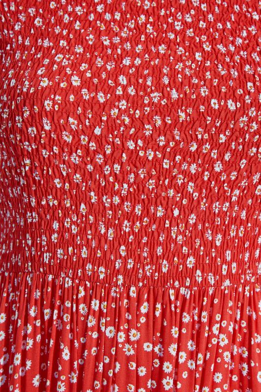 Curve Red Ditsy Shirred Bardot Midaxi Dress 5