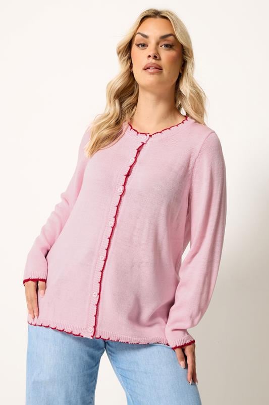  YOURS Cardigan rose à bord festonné