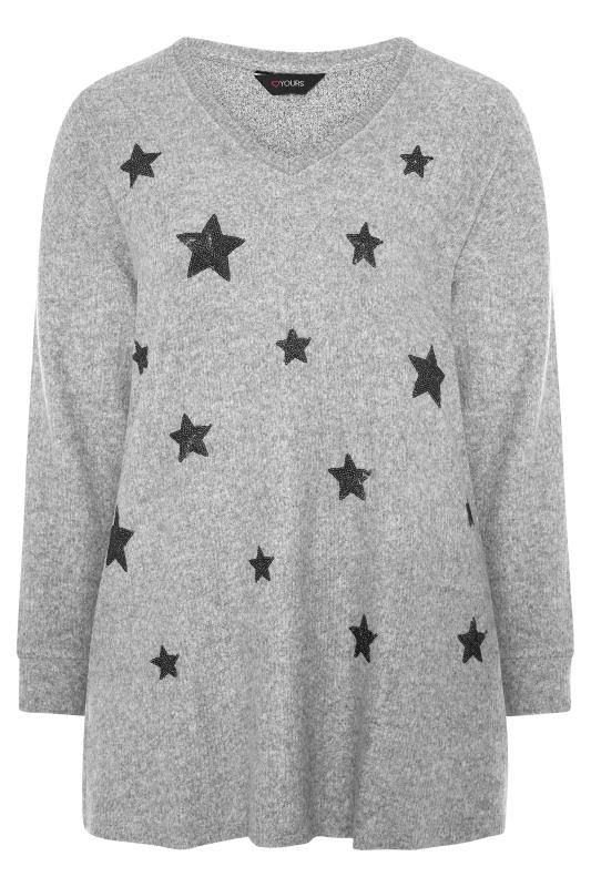 Plus Size Grey Embellished Star Print Knitted Top | Yours Clothing 6
