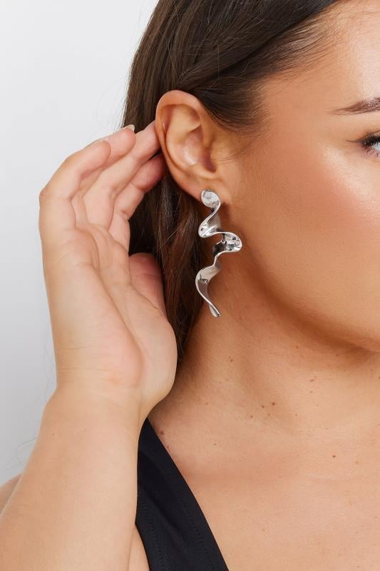 Silver Metal Twist Drop Earrings | Yours Clothing 1