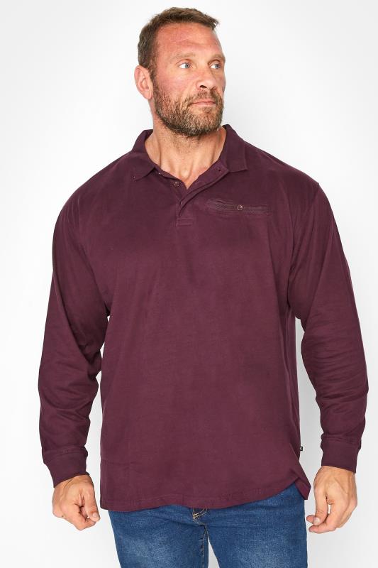 KAM Big & Tall Burgundy Red Long Sleeve Polo Shirt 1
