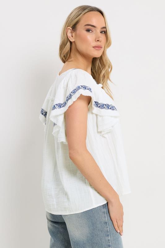 LTS Tall Women's White Embroidered Cotton Square Neck Top | Long Tall Sally 3