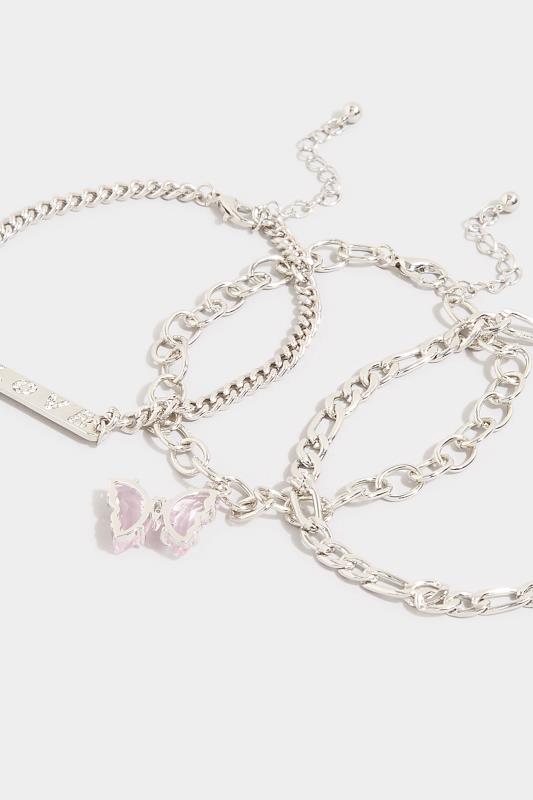3 PACK Silver Butterfly Chain Bracelet Set | Yours Clothing 3