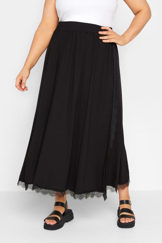 LIMITED COLLECTION Plus Size Black Lace Trim Maxi Skirt | Yours Clothing