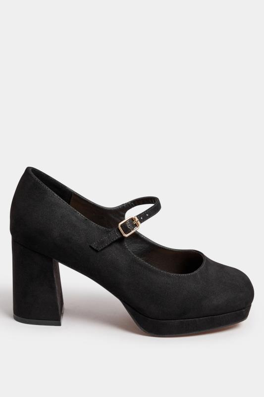 Black Faux Swede Platform Mary Jane Heel In Extra Wide EEE Fit | Yours Clothing 3