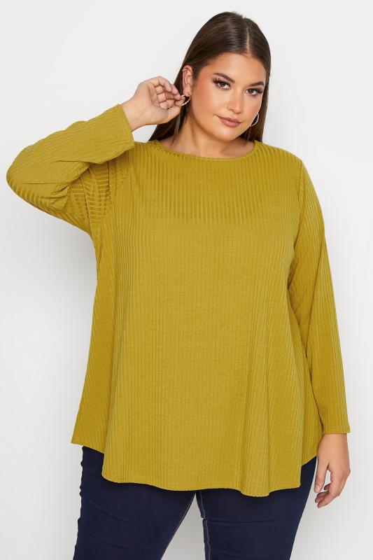 Großen Größen  LIMITED COLLECTION Curve Mustard Yellow Ribbed Top