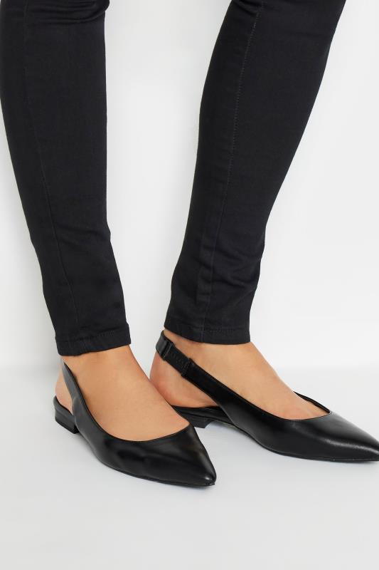 LTS Black Faux Leather Slingback Point Pumps In Standard Fit | Long Tall Sally 1