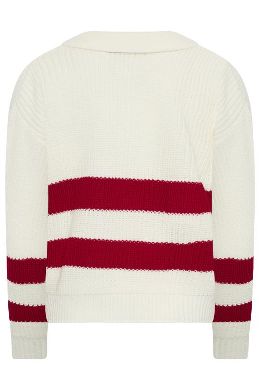 YOURS PETITE Plus Size White & Red Stripe Zip Collar Jumper | Yours Clothing 7