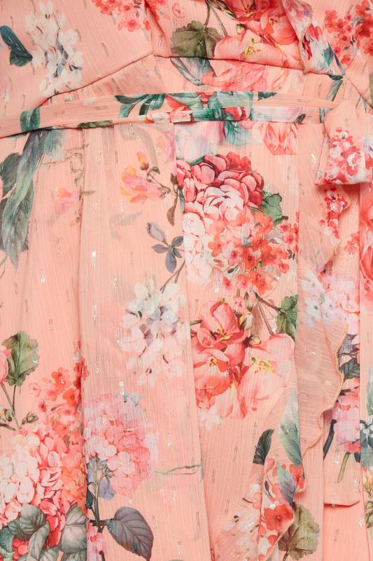 YOURS LONDON Curve Plus Size Pink Cold Shoulder Floral Wrap Dress | Yours Clothing  5