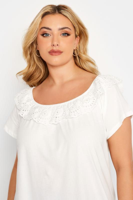Plus Size White Broderie Anglaise Scallop Top | Yours Clothing 4