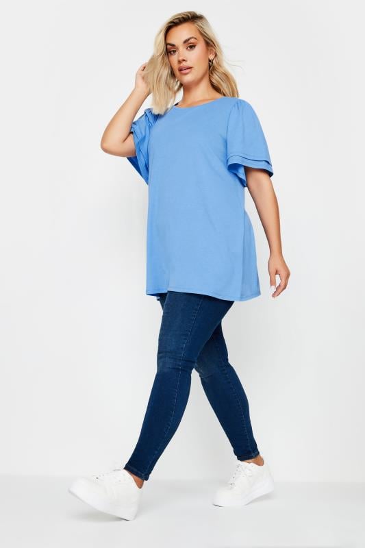 YOURS Plus Size Blue Double Angel Sleeve T-Shirt | Yours Clothing  3