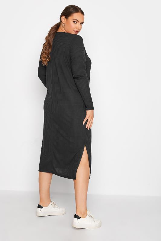 LIMITED COLLECTION Plus Size Black Ribbed Midi Dress | Yours Clothing  3