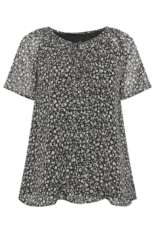 YOURS Plus Size Navy Blue Floral Short Sleeve Pintuck Blouse | Yours Clothing 5
