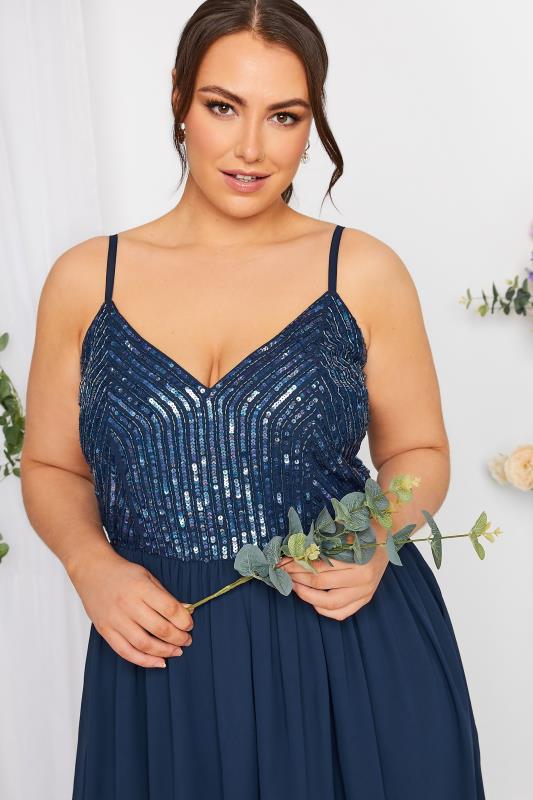LUXE Plus Size Navy Blue Sequin Embellished Sleeveless Maxi Dress | Yours Clothing 4