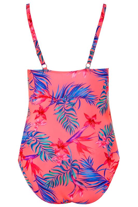 Bright Pink Floral Swimsuit | Yours Clothing 6