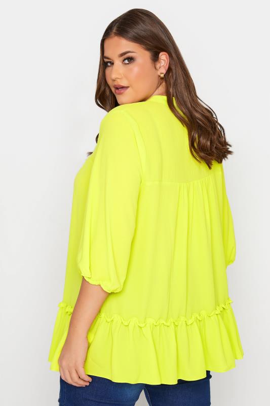 Plus Size Lime Green Tie Neck Ruffle Hem Tunic Top | Yours Clothing 2