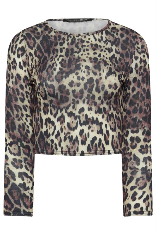 PixieGirl Petite Women's Natural Brown Leopard Print Crop Top | PixieGirl 6