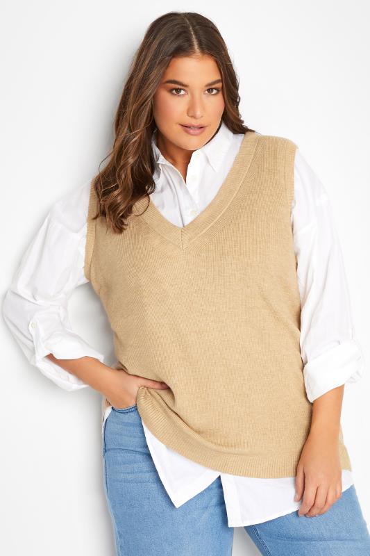 Tall  LTS Tall Beige Brown Knitted Vest Top